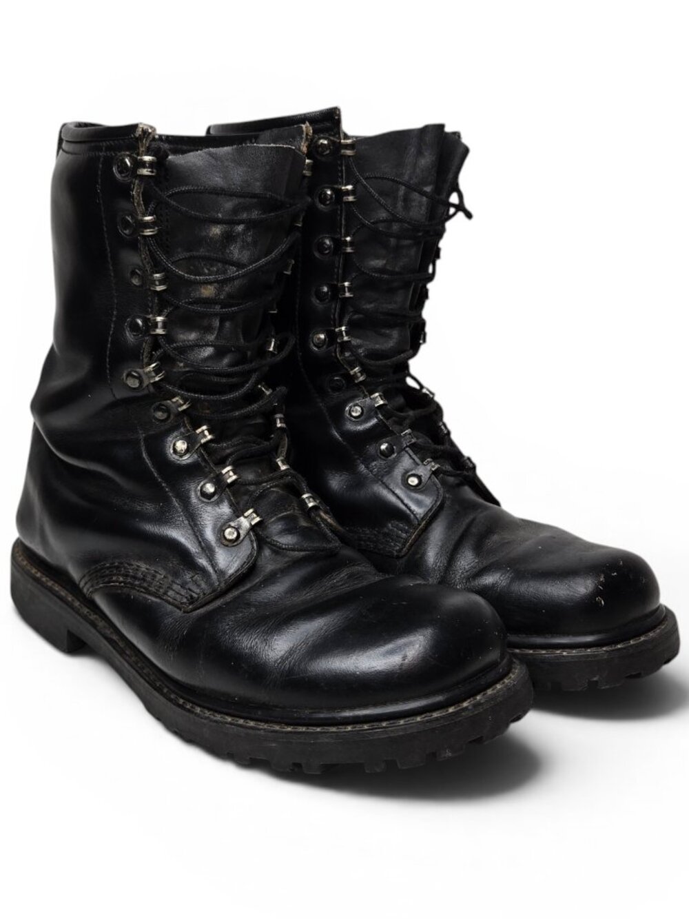 Vintage Echtes Leder Mens German Combat Boots Black Lace Up Punk Goth 9